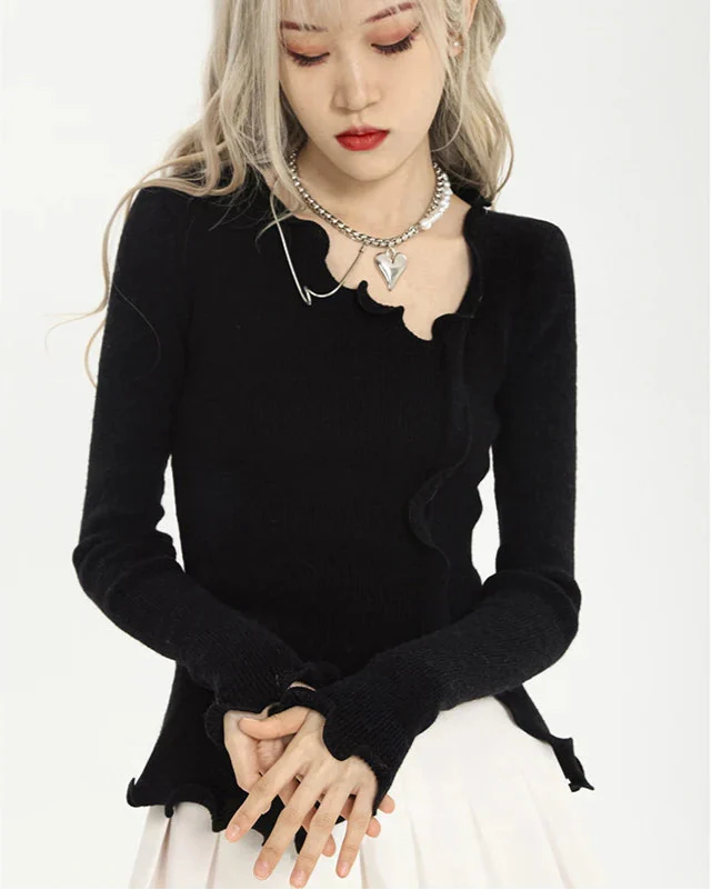 Dirty-Art Irregular Split Knitted Sweater