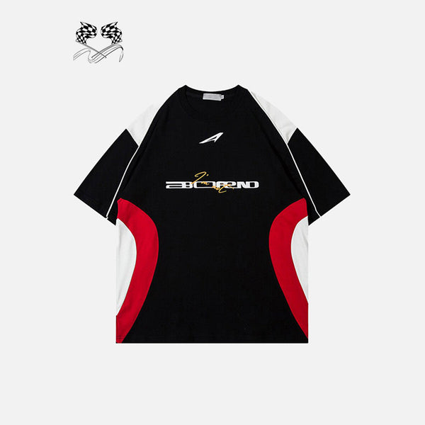 Hipster Drop-Shoulder Spliced T-Shirt