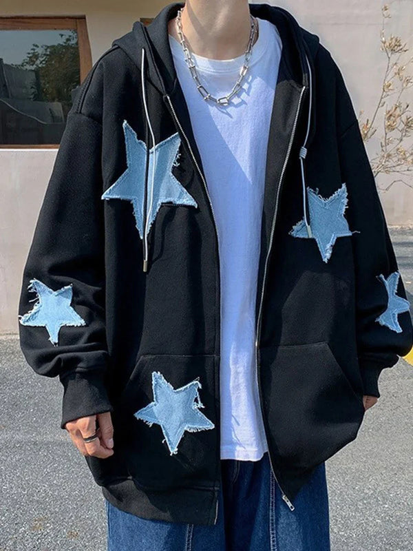 Model wearing the black Y2K Cosmic Drift Hoodie