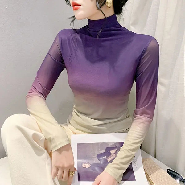 Long Mesh Print Gradient Chic T-Shirt