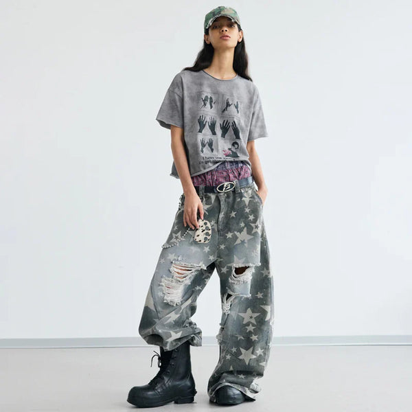 Stellar Printed Metro Bell Leg Denim