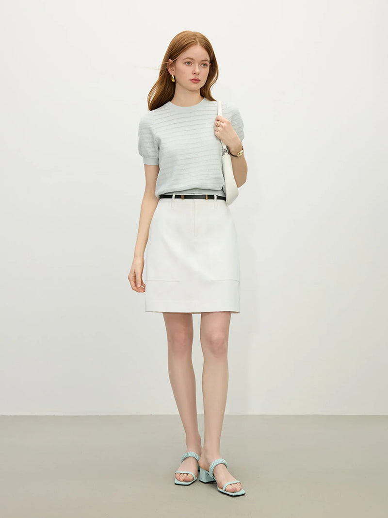 Knitted Texture Hollow Versatile Hop Hip Women T-Shirt