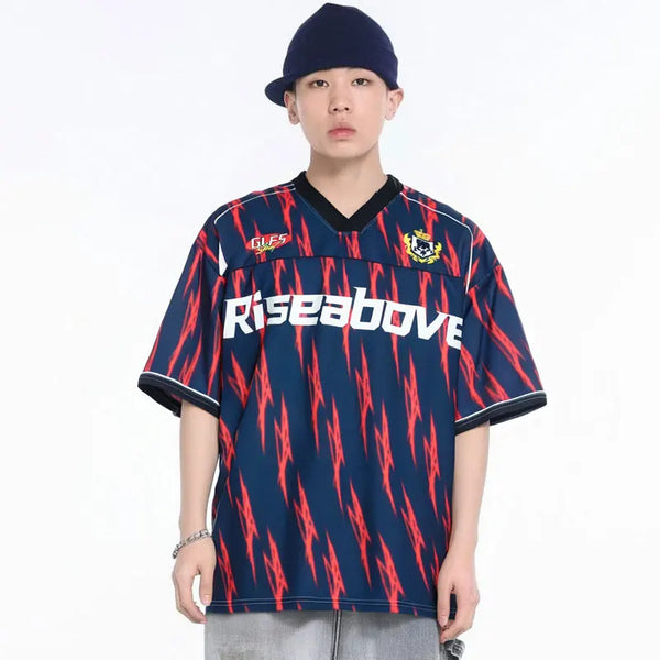 Ventilated Circa-2000 Big-Silhouette Designed Stamped Checkered-Flag T-Shirt