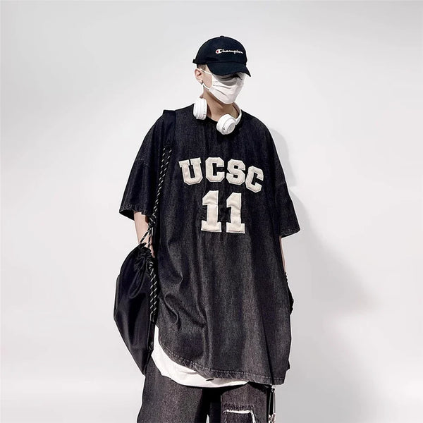 Throwback Hand-Stitched Denim Hip Hop T-Shirt