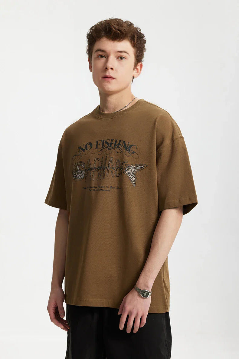 No Fishing Visual Print Heat-Wave T-Shirt
