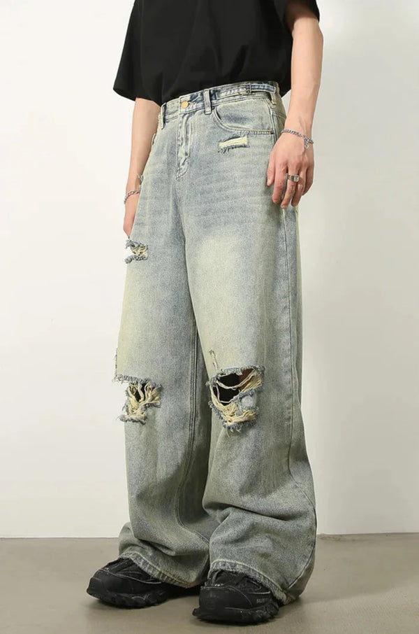 High End Blue Relaxed Torn Denim