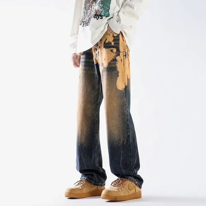 Vintage Yıkanmış Batik Desenli Jean Pantolon, önden görünüm — Navra Wear