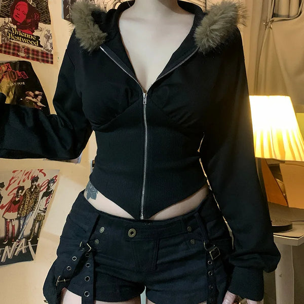Dark Autumn Winter Faux Fur Sweatshirt