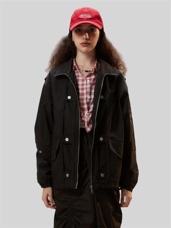 Dark Zip-Up Denim Field Jacket