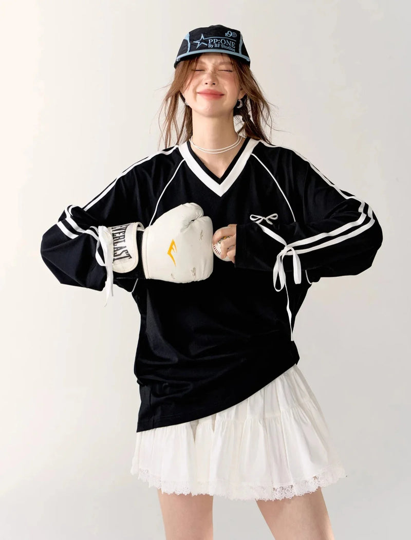 Women Sporty Black Wide-Body Long Sleeve T-Shirt
