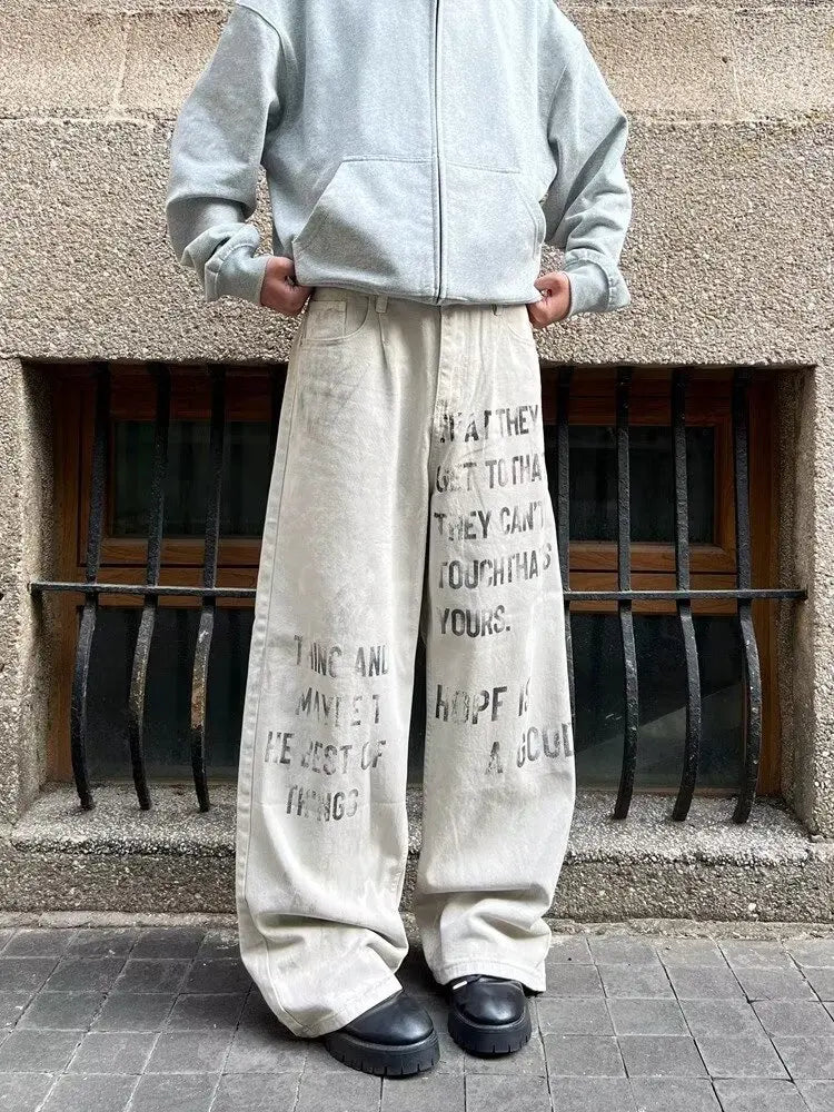 Cyber 2000s Printed White Relaxed Denim