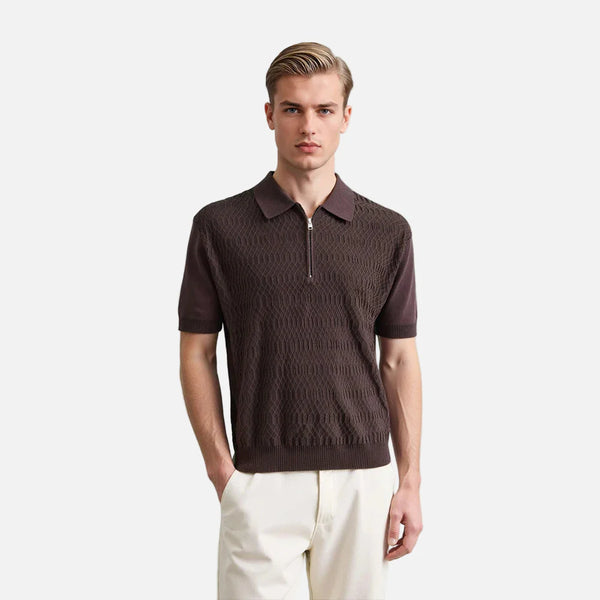 Airflow Lightweight Stripe Placket-Neck T-Shirt