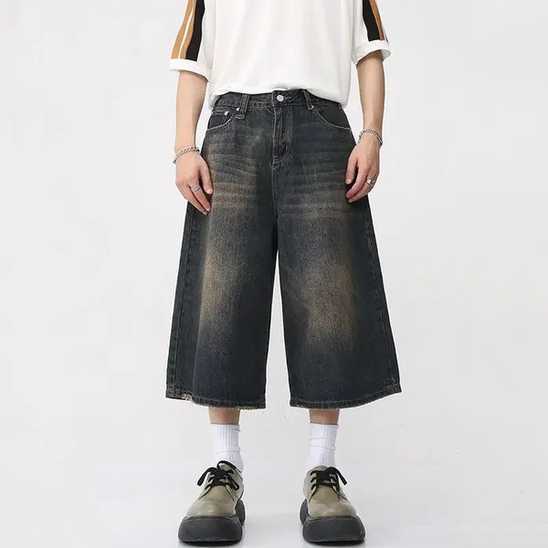 Y2K Wide Leg Jean Şort, önden görünüm — Navra Wear