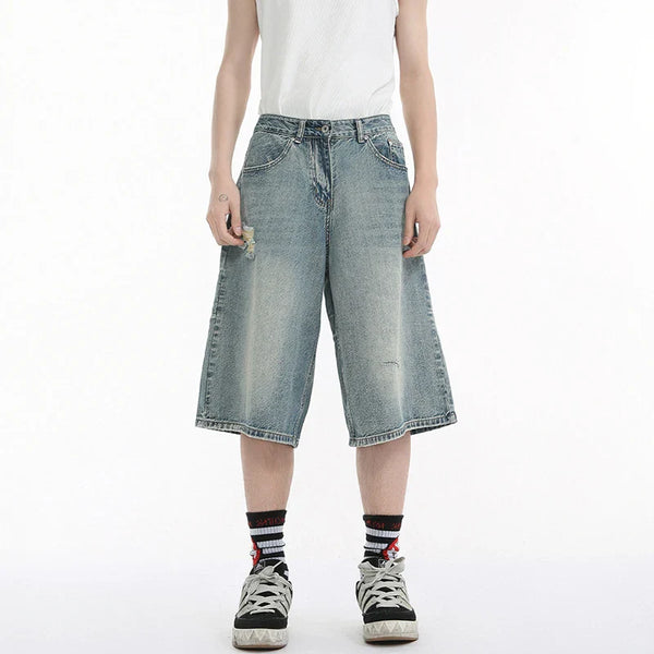Summer Rinse Broken Hole Denim Shorts