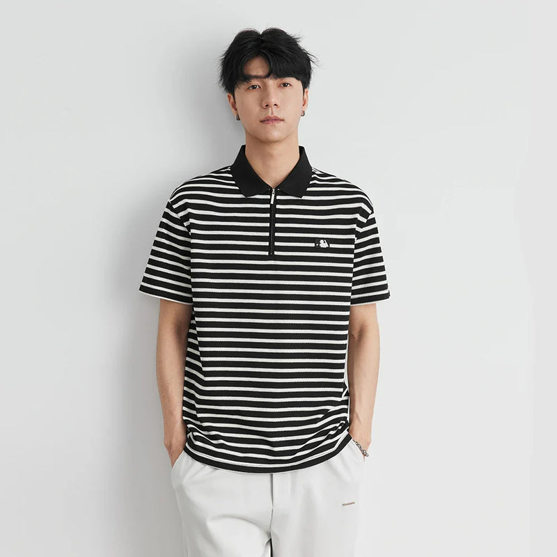 Men's Everyday Polished K-Wave Horizontal-Lines Sport-Collar T-Shirt