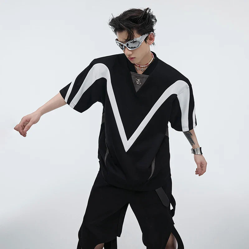Sleeve Short Design Contrast Color T-Shirt