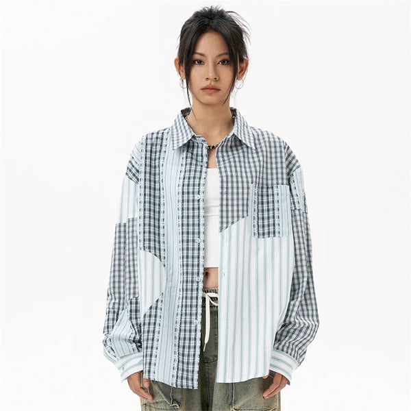 Plaid Panel Oversized Womens Blouse