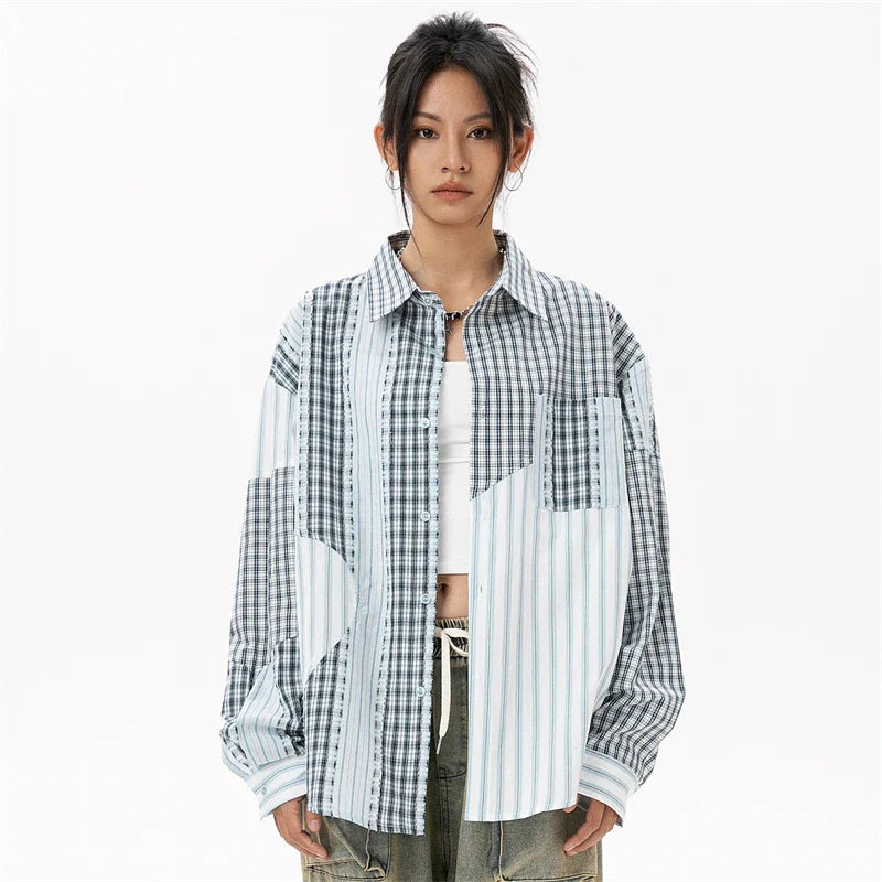 Plaid Panel Oversized Womens Blouse