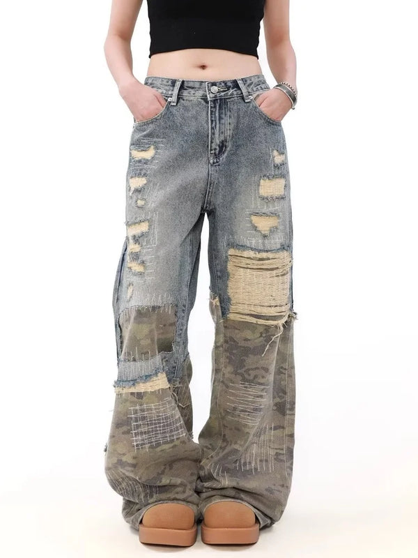 Heritage Rinse Blue Torn Relaxed Denim