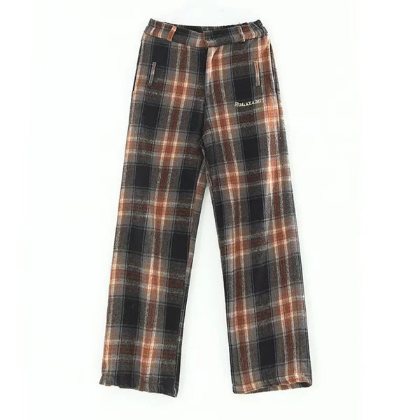 Plaid Drape Straight Trousers