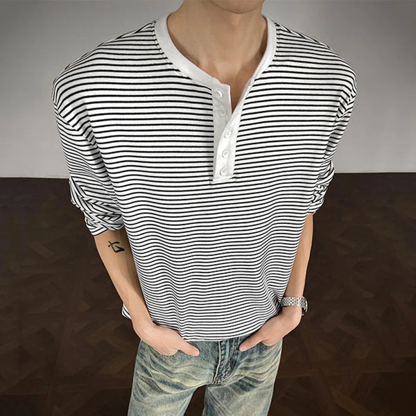 Circa-2000 Horizontal-Lines Breasted Long-Sleeved T-Shirt