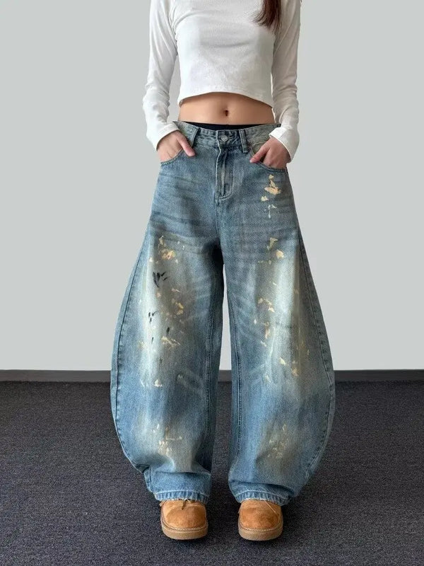 Women Heritage Blue Paint Paint Wide Denim