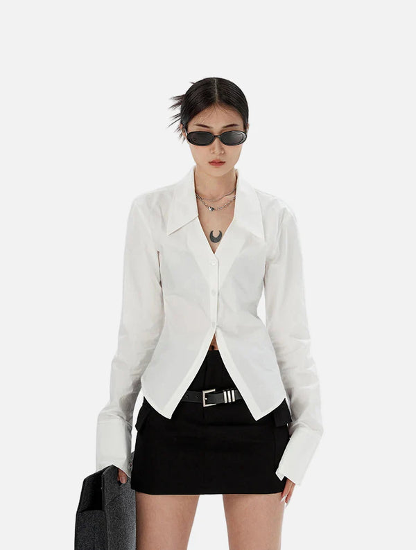 Crisp White Poplin Flared Cuff Blouse