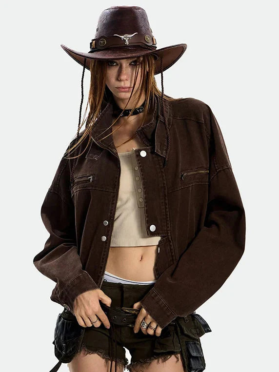 Metro Fitted Cropped Zip Denim Jacket