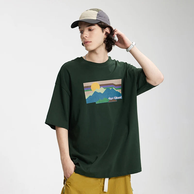 Gün Batımı Baskılı Tişört, önden görünüm — Navra Wear