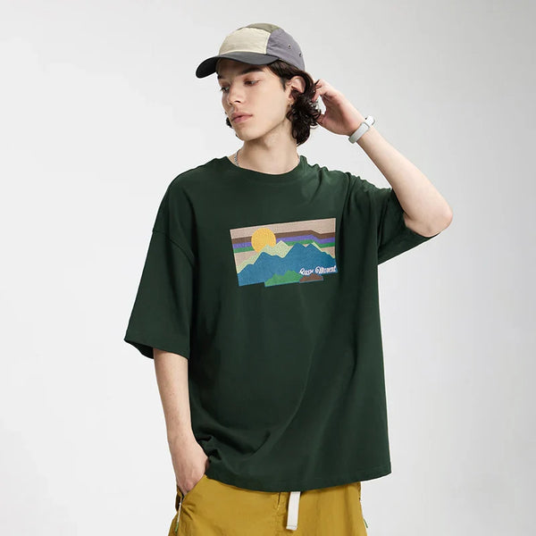 Gün Batımı Baskılı Tişört, önden görünüm — Navra Wear