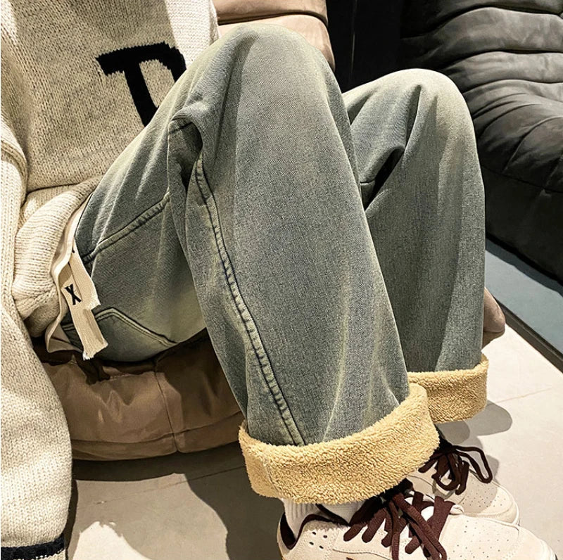 Thickened Seoul Style Fleece Lined Denim