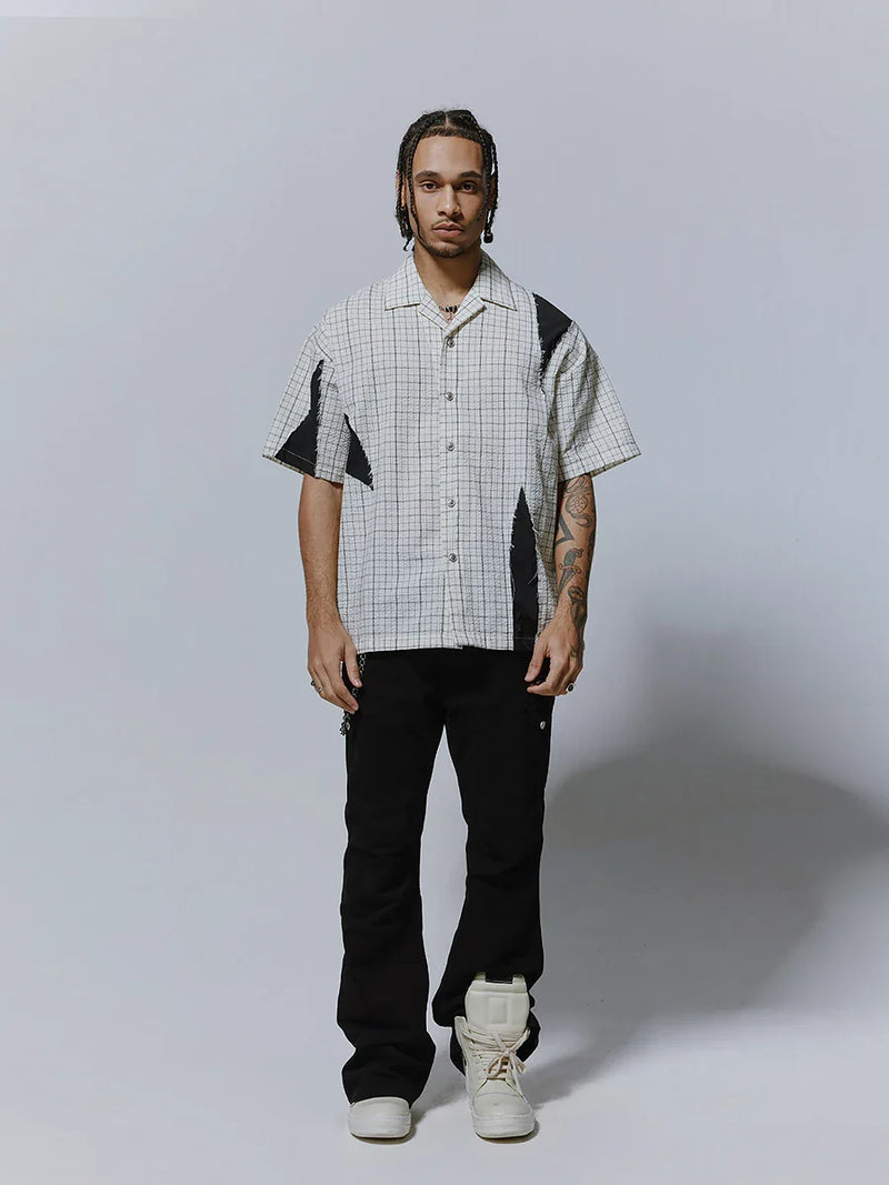 Mens Comfort Lapel Retro Plaid Top