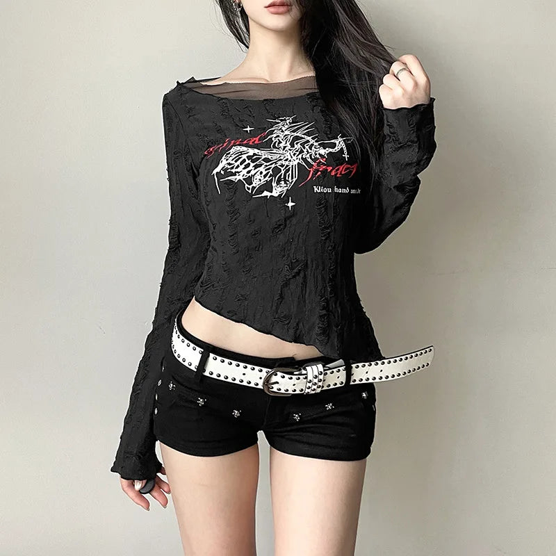 Patchwork File Detaylı Tişört, önden görünüm — Navra Wear