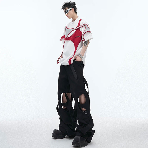 Men Street-Culture Color Contrast Splicing Design T-Shirt