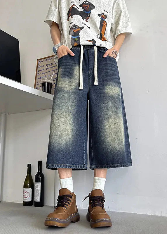 Comfortable Elastic Drawstring Waist Denim Shorts