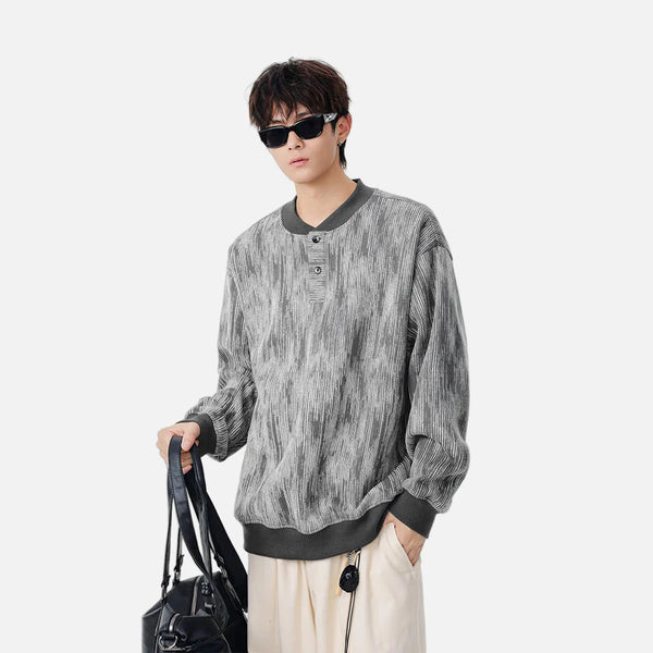 Ribbed Henley Knit Pullover