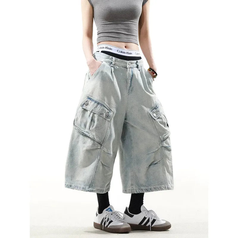 Metro Sleek Heritage High-Rise Blue Relaxed Denim Shorts