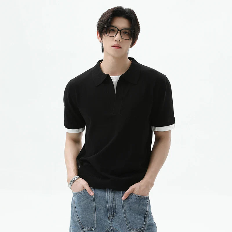 Cleanfit Lapel Contrast Color Off-Duty Sport-Collar T-Shirt