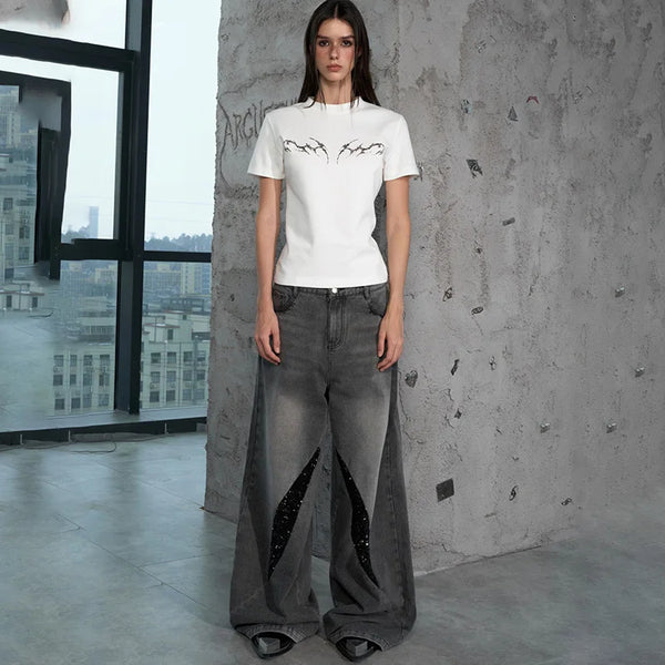 Luxury Sequin Mosaic Bell Leg Denim
