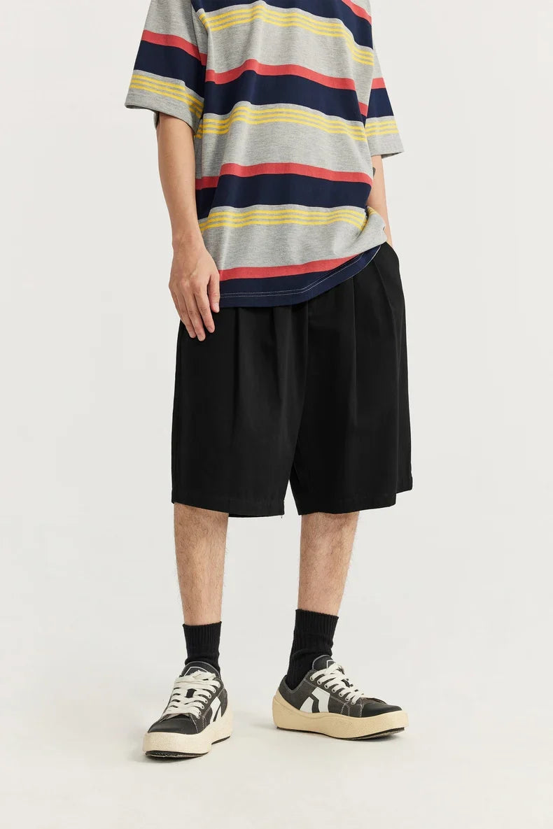 Sleek Pintuck Suit Denim Shorts