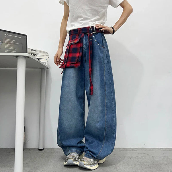 Classic Sleek Plaid Printed Relaxed Denim