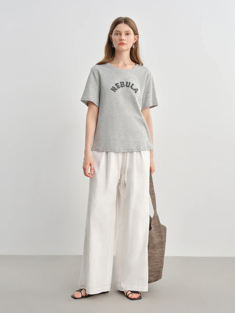 Polished Letter Print Round Neck T-Shirt
