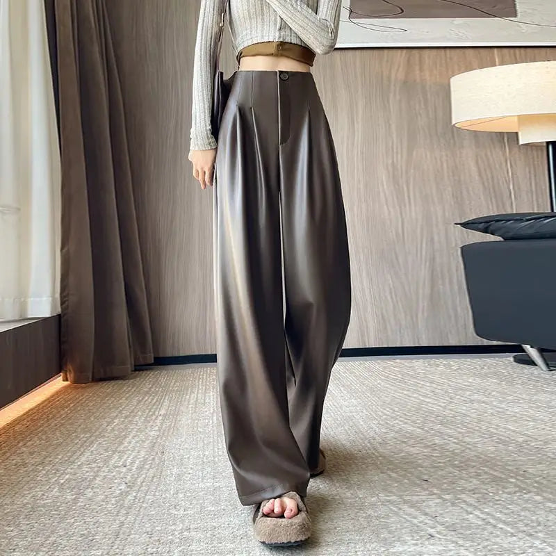 High-Rise Leather Wide-Leg
