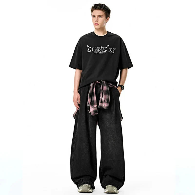 Yıkanmış Baggy Degrade Jean Pantolon, önden görünüm — Navra Wear
