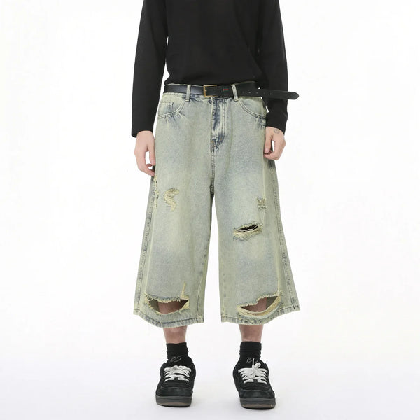 Colorful Ombre Faded Wide Leg Denim Shorts