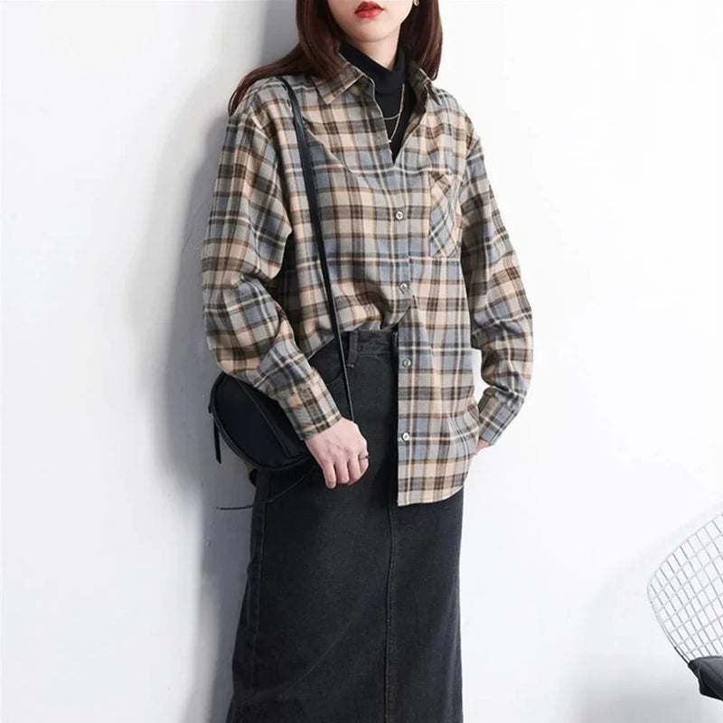 Refined Plaid Retro Design Blouse