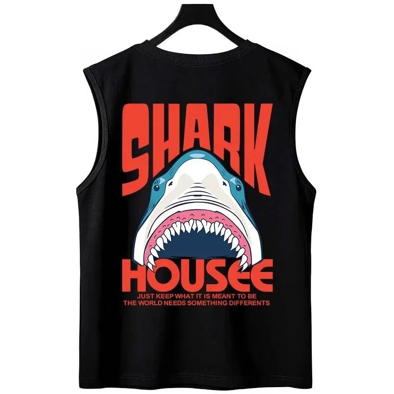 Stand-Out Shark Print Sleeveless T-Shirt