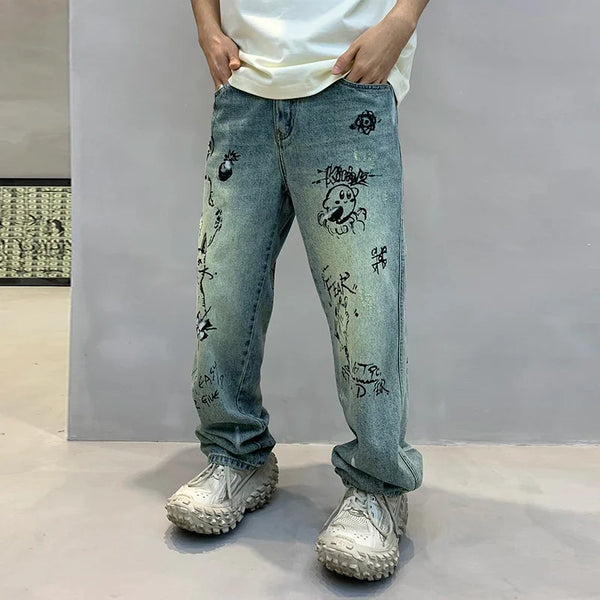 Men Personalized Graphic Printing Relaxed Denim