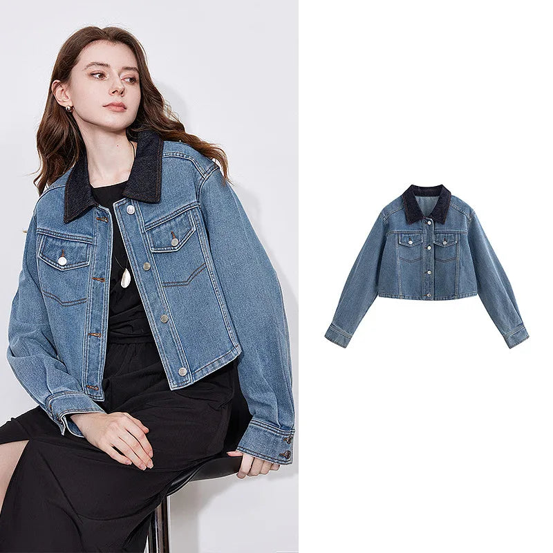 Contrast Spring Button Denim Jacket