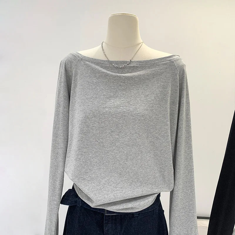 Tek Omuz Pamuklu Uzun Tişört, önden görünüm — Navra Wear